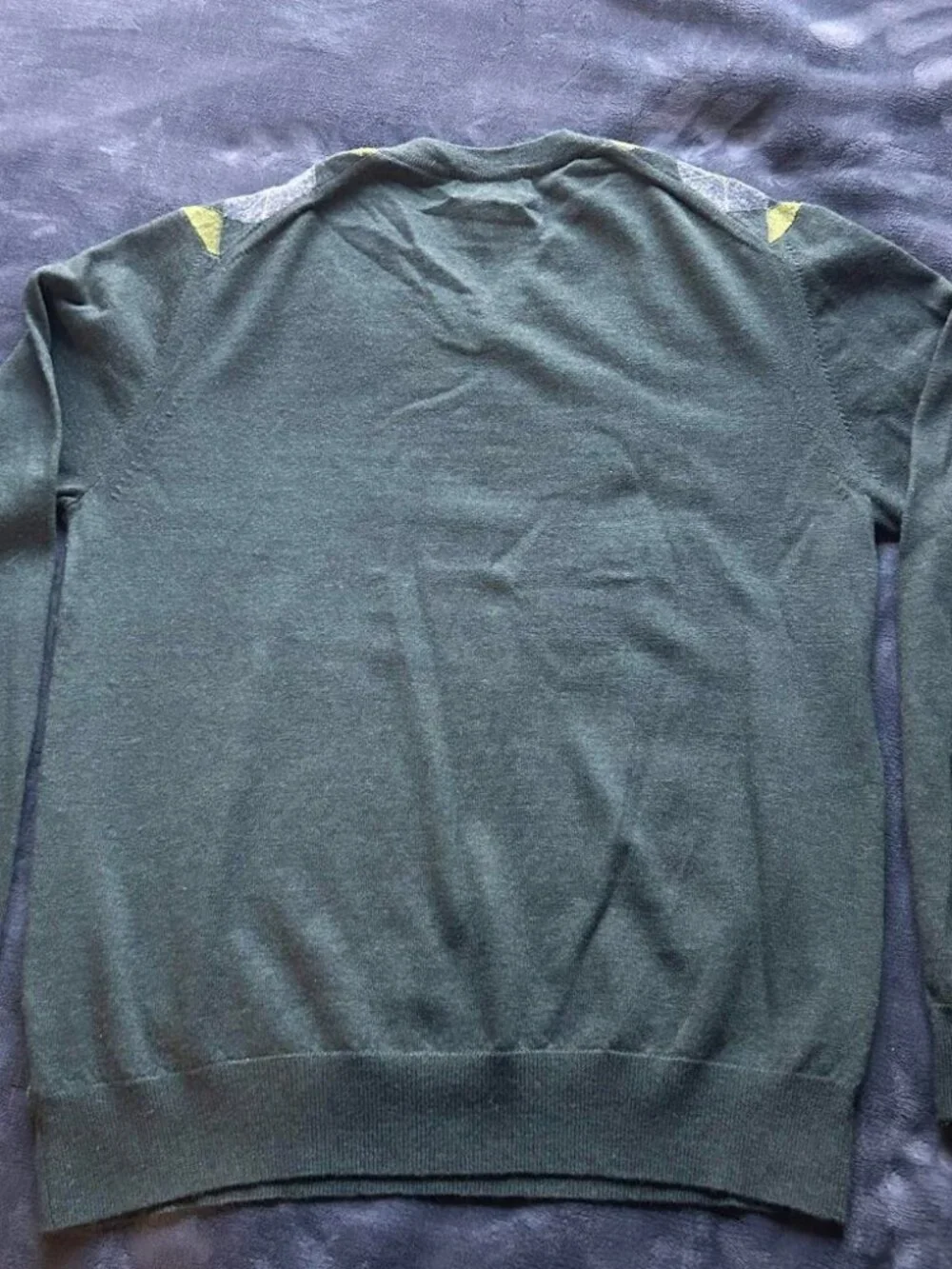 Banana Republic Italian Merino Argyle V-Neck Sweater L Green Mens